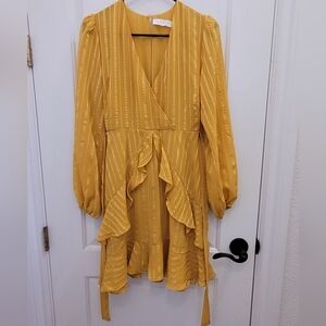 Astr yellow ruffle dress, Small